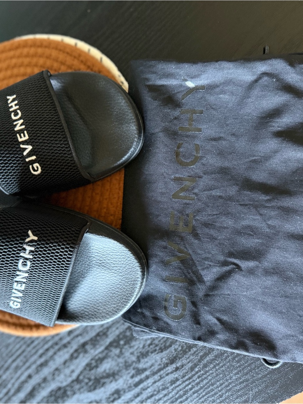 Givenchy Black Slides with White Logo on Straps